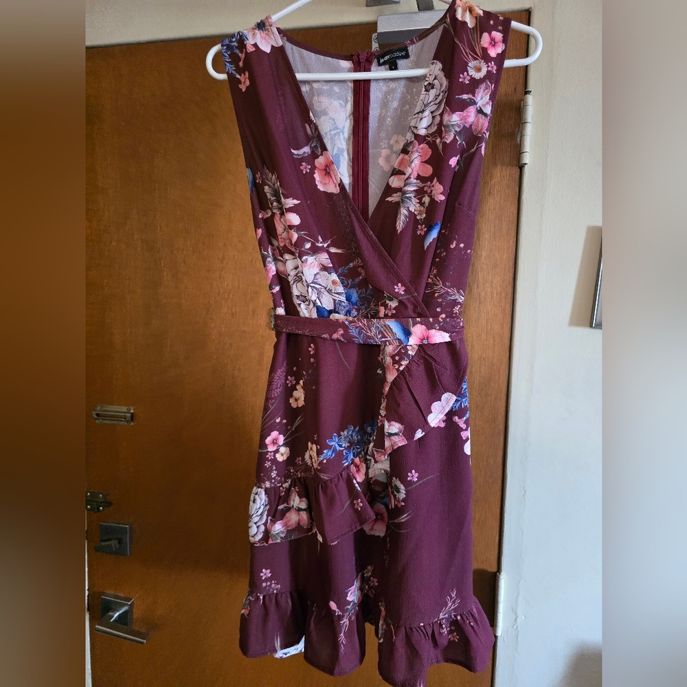 JEAN MACHINE: Floral Burgundy Faux Wrap Dress